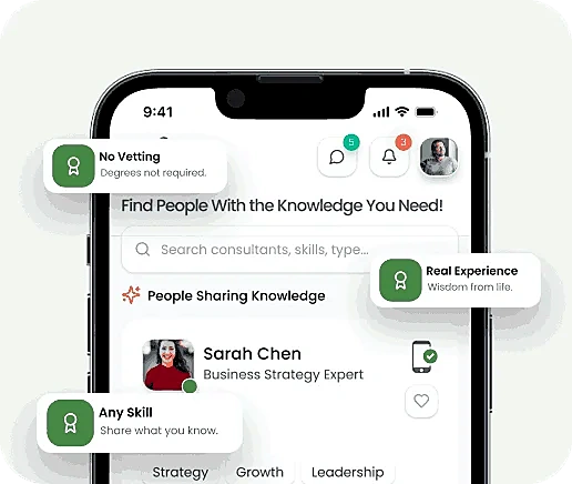 Seeible home screen showing people sharing knowledge