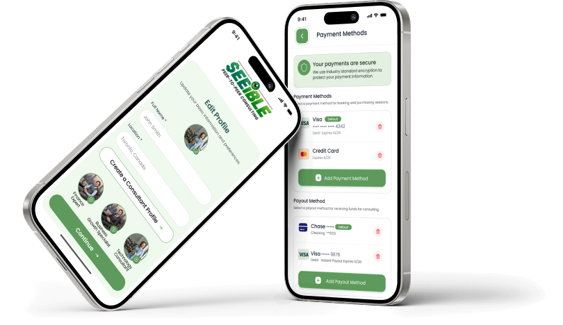 Seeible edit profile and payment methods screens