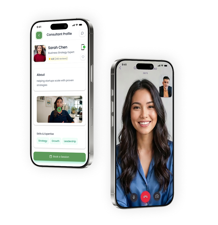 Seeible My Sessions screen with upcoming voice and video calls
