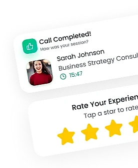 Call completed screen with a five-star session rating